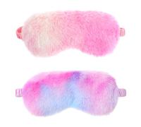 2 Pcs Plush Eye Mask Soft Sleeping Blindfold Eye Cover Comfortable Furry Faux Fur Sleeping Mask Satin Nap Night Eyeshade Cover for Women Men Gift (Purple, Red)