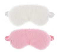 2 Pcs Plush Fluffy Eye Mask Soft Sleeping Blindfold Eye Cover Comfortable Furry Faux Fur Sleeping Mask Satin Nap Night Eyeshade Cover for Women Men Gift (White, Pink)