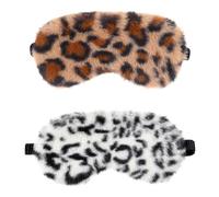 2 Pcs Plush Leopard Eye Mask Soft Sleeping Blindfold Eye Cover Comfortable Furry Faux Fur Sleeping Mask Satin Nap Night Eyeshade Cover for Women Men Gift (Brown, White)
