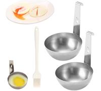 2 PCS Poached Egg Pan+1 Brush, Egg Poacher, Egg Poaching Pan,Hang Ear Egg Boiler Poached Egg Maker Non-Stick Hang Ear Egg Boiler Egg Rings for Perfect Eggs, Easy-to-Use Kitchen Tool for Cooking