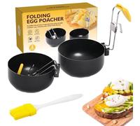 2 PCS Poached Egg Pan+1 Brush, Eggs Poacher, Egg Poacher Pan, Folding Handle Non Stick Eggs Poached Egg Cooker, Non-stick Eggs Poacher for Perfect Boiled Eggs for Kitchen Tool