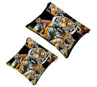 2 Pcs Pocket Cosmetic Bag, 3D Tigers Coming Out Self-Closing Shrapnel Makeup Bag No Zipper Small Makeup Pouch for Mini Travel Storage for for Cosmetics Headphones Jewelry Organizer