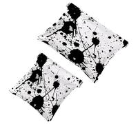 2 Pcs Pocket Cosmetic Bag, Black Ink Splatter Dots Self-Closing Shrapnel Makeup Bag No Zipper Small Makeup Pouch for Mini Travel Storage for Cosmetics Headphones Jewelry Organizer