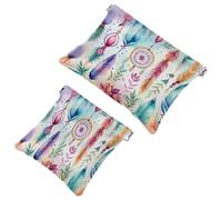 2 Pcs Pocket Cosmetic Bag, Colorful Watercolor Dreamcatcher Pattern Self-Closing Shrapnel Makeup Bag No Zipper Small Makeup Pouch for Mini Travel Storage for for Cosmetics Headphones Jewelry