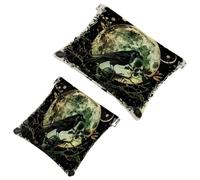 2 Pcs Pocket Cosmetic Bag, Crow Moon Tree Leaves Self-Closing Shrapnel Makeup Bag No Zipper Small Makeup Pouch for Mini Travel Storage for Cosmetics Headphones Jewelry Organizer