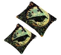 2 Pcs Pocket Cosmetic Bag, Crow Nature Moth and Leaves Self-Closing Shrapnel Makeup Bag No Zipper Small Makeup Pouch for Mini Travel Storage for Cosmetics Headphones Jewelry Organizer