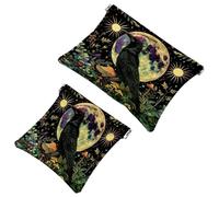 2 Pcs Pocket Cosmetic Bag, Crow Nature Mushroom Leaves Self-Closing Shrapnel Makeup Bag No Zipper Small Makeup Pouch for Mini Travel Storage for Cosmetics Headphones Jewelry Organizer