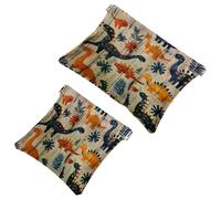 2 Pcs Pocket Cosmetic Bag, Dinosaurs Patterns on Wooden Board Self-Closing Shrapnel Makeup Bag No Zipper Small Makeup Pouch for Mini Travel Storage for Cosmetics Headphones Jewelry Organizer