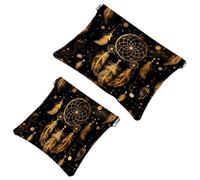 2 Pcs Pocket Cosmetic Bag, Dreamcatcher Golden Pattern Self-Closing Shrapnel Makeup Bag No Zipper Small Makeup Pouch for Mini Travel Storage for for Cosmetics Headphones Jewelry Organizer