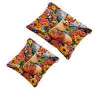 2 Pcs Pocket Cosmetic Bag, Flying Butterflies Alpaca Self-Closing Shrapnel Makeup Bag No Zipper Small Makeup Pouch for Mini Travel Storage for for Cosmetics Headphones Jewelry Organizer