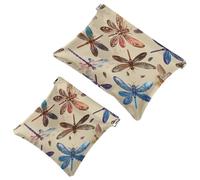 2 Pcs Pocket Cosmetic Bag, Flying Dragonfly Pattern Self-Closing Shrapnel Makeup Bag No Zipper Small Makeup Pouch for Mini Travel Storage for for Cosmetics Headphones Jewelry Organizer