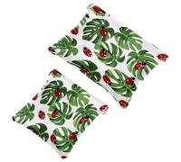 2 Pcs Pocket Cosmetic Bag, Geen Palm Leaf Ladybugs Pattern Self-Closing Shrapnel Makeup Bag No Zipper Small Makeup Pouch for Mini Travel Storage for Cosmetics Headphones Jewelry Organizer