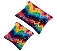 2 Pcs Pocket Cosmetic Bag, Heart Beat Colorful Pattern Self-Closing Shrapnel Makeup Bag No Zipper Small Makeup Pouch for Mini Travel Storage for for Cosmetics Headphones Jewelry Organizer