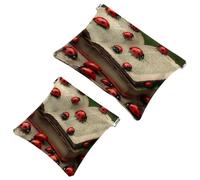 2 Pcs Pocket Cosmetic Bag, Ladybugs Antique Book Self-Closing Shrapnel Makeup Bag No Zipper Small Makeup Pouch for Mini Travel Storage for for Cosmetics Headphones Jewelry Organizer