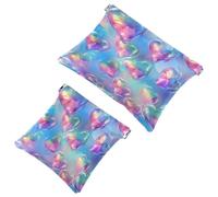 2 Pcs Pocket Cosmetic Bag, Love Hearts Rainbow Self-Closing Shrapnel Makeup Bag No Zipper Small Makeup Pouch for Mini Travel Storage for Cosmetics Headphones Jewelry Organizer