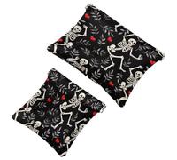 2 Pcs Pocket Cosmetic Bag, Love Hearts Skeletons Dancing Self-Closing Shrapnel Makeup Bag No Zipper Small Makeup Pouch for Mini Travel Storage for Cosmetics Headphones Jewelry Organizer