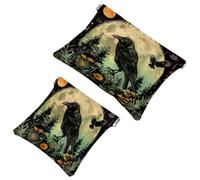 2 Pcs Pocket Cosmetic Bag, Moon Crow Moth Plant Self-Closing Shrapnel Makeup Bag No Zipper Small Makeup Pouch for Mini Travel Storage for Cosmetics Headphones Jewelry Organizer