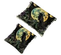 2 Pcs Pocket Cosmetic Bag, Moon Tree Leaves Crow Self-Closing Shrapnel Makeup Bag No Zipper Small Makeup Pouch for Mini Travel Storage for Cosmetics Headphones Jewelry Organizer