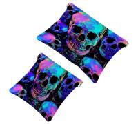 2 Pcs Pocket Cosmetic Bag, Neon Robot Skeleton Self-Closing Shrapnel Makeup Bag No Zipper Small Makeup Pouch for Mini Travel Storage for for Cosmetics Headphones Jewelry Organizer