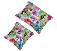 2 Pcs Pocket Cosmetic Bag, Parrots Bird Watercolor Pattern Self-Closing Shrapnel Makeup Bag No Zipper Small Makeup Pouch for Mini Travel Storage for Cosmetics Headphones Jewelry Organizer