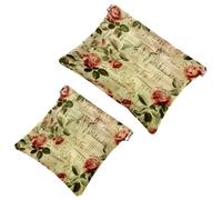 2 Pcs Pocket Cosmetic Bag, Pink Rose Flower Music Notes Pattern Self-Closing Shrapnel Makeup Bag No Zipper Small Makeup Pouch for Mini Travel Storage for Cosmetics Headphones Jewelry Organizer