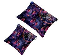 2 Pcs Pocket Cosmetic Bag, Purple Galaxy Dreamcatcher Pattern Self-Closing Shrapnel Makeup Bag No Zipper Small Makeup Pouch for Mini Travel Storage for for Cosmetics Headphones Jewelry Organizer