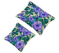 2 Pcs Pocket Cosmetic Bag, Purple Morning Glory Blossoms Pattern Self-Closing Shrapnel Makeup Bag No Zipper Small Makeup Pouch for Mini Travel Storage for for Cosmetics Headphones Jewelry Organizer