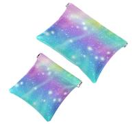 2 Pcs Pocket Cosmetic Bag, Rainbow Stars Magic Pattern Self-Closing Shrapnel Makeup Bag No Zipper Small Makeup Pouch for Mini Travel Storage for Cosmetics Headphones Jewelry Organizer