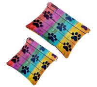 2 Pcs Pocket Cosmetic Bag, Rainbow Wooden Board Footprints Self-Closing Shrapnel Makeup Bag No Zipper Small Makeup Pouch for Mini Travel Storage for for Cosmetics Headphones Jewelry Organizer