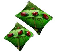 2 Pcs Pocket Cosmetic Bag, Rainy Day Ladybugs Umbrella Self-Closing Shrapnel Makeup Bag No Zipper Small Makeup Pouch for Mini Travel Storage for for Cosmetics Headphones Jewelry Organizer