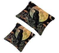 2 Pcs Pocket Cosmetic Bag, Sun Moon Crow Mushroom Plant Self-Closing Shrapnel Makeup Bag No Zipper Small Makeup Pouch for Mini Travel Storage for Cosmetics Headphones Jewelry Organizer