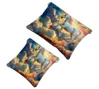 2 Pcs Pocket Cosmetic Bag, Unicorn and Rainbow in The Sky Self-Closing Shrapnel Makeup Bag No Zipper Small Makeup Pouch for Mini Travel Storage for Cosmetics Headphones Jewelry Organizer