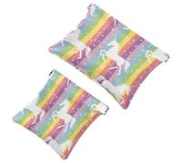 2 Pcs Pocket Cosmetic Bag, Unicorn Rainbow Star Striped Pattern Self-Closing Shrapnel Makeup Bag No Zipper Small Makeup Pouch for Mini Travel Storage for for Cosmetics Headphones Jewelry Organizer