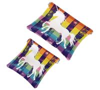 2 Pcs Pocket Cosmetic Bag, Unicorn Rainbow Striped Pattern Self-Closing Shrapnel Makeup Bag No Zipper Small Makeup Pouch for Mini Travel Storage for for Cosmetics Headphones Jewelry Organizer