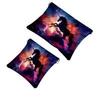 2 Pcs Pocket Cosmetic Bag, Unicorn Silhouette Galaxy Cloud Self-Closing Shrapnel Makeup Bag No Zipper Small Makeup Pouch for Mini Travel Storage for Cosmetics Headphones Jewelry Organizer