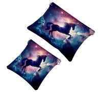2 Pcs Pocket Cosmetic Bag, Unicorn Silhouette Galaxy Nebula Cloud Self-Closing Shrapnel Makeup Bag No Zipper Small Makeup Pouch for Mini Travel Storage for Cosmetics Headphones Jewelry Organizer