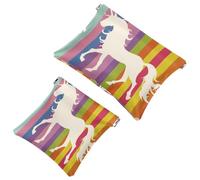 2 Pcs Pocket Cosmetic Bag, Unicorn Silhouette Rainbow Striped Self-Closing Shrapnel Makeup Bag No Zipper Small Makeup Pouch for Mini Travel Storage for for Cosmetics Headphones Jewelry Organizer