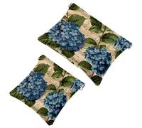 2 Pcs Pocket Cosmetic Bag, Vintage Music Notes Hydrangeas Flowers Self-Closing Shrapnel Makeup Bag No Zipper Small Makeup Pouch for Mini Travel Storage for Cosmetics Headphones Jewelry Organizer