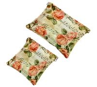 2 Pcs Pocket Cosmetic Bag, Vintage Rose Flower and Music Notes Pattern Self-Closing Shrapnel Makeup Bag No Zipper Small Makeup Pouch for Mini Travel Storage for Cosmetics Headphones Jewelry Organizer