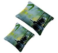 2 Pcs Pocket Cosmetic Bag, Zen Stones Bamboo Self-Closing Shrapnel Makeup Bag No Zipper Small Makeup Pouch for Mini Travel Storage for Cosmetics Headphones Jewelry Organizer