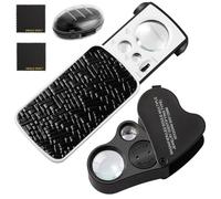 2 PCS Pocket Magnifier 30X 60X 90X with Illuminated LED UV Light - Black Portable Handheld Eye Loupe Lens Magnifying Glass for Jewelry Diamonds Gems Coins Stamps Rocks Plants Home Office OS19MX1