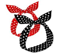 2 Pcs Polka Dot Headband, Twist Bow Wired Headbands Hair Scarf for Women, 1940s Red Retro Dots Wire Headbands Christmas Hair Accessory, Vintage Bandana Head Scarf Bows for Girls Ladies