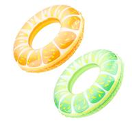 2 PCS Pool Tubes Fruit Tubes for Floating Inflatable Swim Rings Round Portable Floaties for Kids Watermelon Lemon Swimming Rings for Girls Boys Pool Beach Lake Summer Party