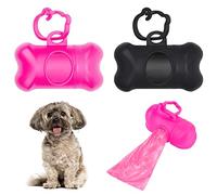 2 Pcs Poop Bags Dispenser with 40 Unscented Pet Waste Bags Dog Waste Bag Dispenser with Clip Lead Dog Poop Bag Dispenser Attachment On The Go (Black and Pink)