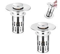 2 PCS Pop Up Bathroom Sink Plug (27-35mm) SUS304 Stainless Steel Removable Sink Plug, 3 in 1 Bathroom Sink Plug with Removable Stainless Steel Filter Basket Hair Catcher