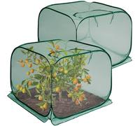 2 Pcs Pop Up Mesh Plant Cover, 35" x 35" x 27.5" Foldable Plant Protector Mesh Plant Enclosure, Garden Net Cage Guard Cover with 8 Ground Stakes for Protecting Plant Vegetable Fruit from Birds Insects