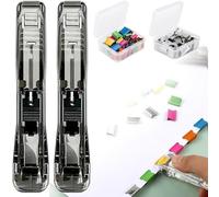 2 Pcs Portable Binder Clip Stapler, with 100 Pcs Small Binder Clips, Non-Destructive Paper Clam Dispenser for Office, Home, School (2, Black)