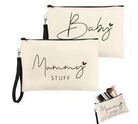2 PCS Portable Gifts for Mum to Be - Canvas Cosmetic Bags with Zipper for Baby Shower