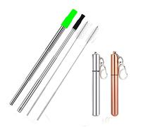 2 Pcs Portable Metal Straws, 3-Section Adjustable Telescopic Straw with Silicone Tips Cover, Aluminum Keychain Case and Telescopic Cleaning Brush, Unique Design for Home Travel(Silver & Gold) 11