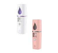 2 Pcs Portable Nano Mister for Face, USB Rechargeable Mini Facial Steamer & Hydrating Personal Humidifier in Pink White, 4 x 1.18 in for Eyelash Extensions, Makeup Setting, On-the-Go Skin Hydration